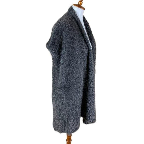 Anthropologie Elefsina Gray Fuzzy Knit Sleeveless Cardigan Open Front Sweater S - Picture 3 of 7